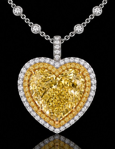 Couture Bijou 2 carat fancy vivid yellow heart shaped diamond halo necklace