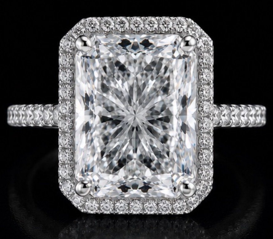 4 Carat J VS2 Radiant Cut Natural Diamond Halo Ring GIA | Couture Bijou