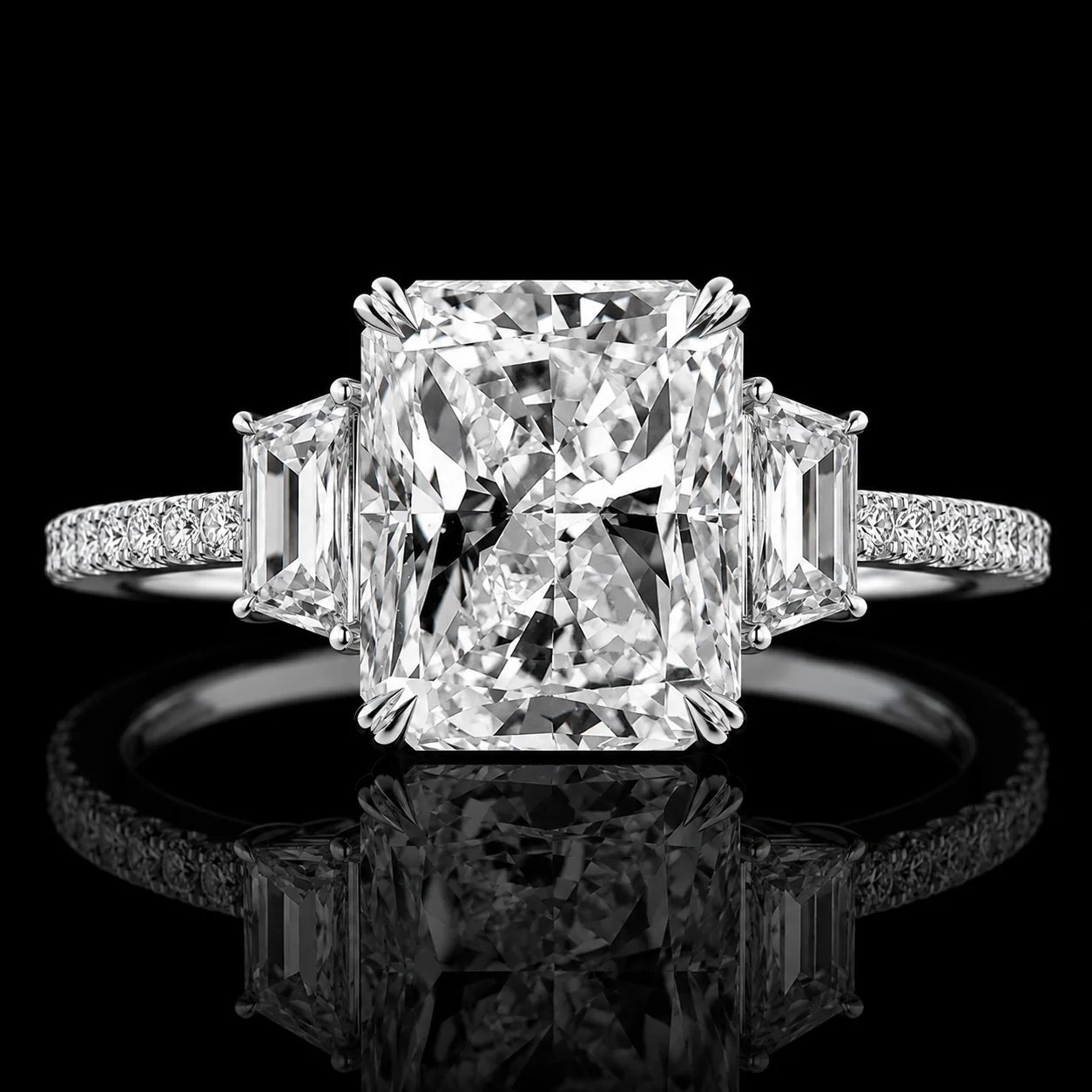 4 Carat J VS2 Radiant Cut Three Stone Natural Diamond Ring GIA | Couture Bijou