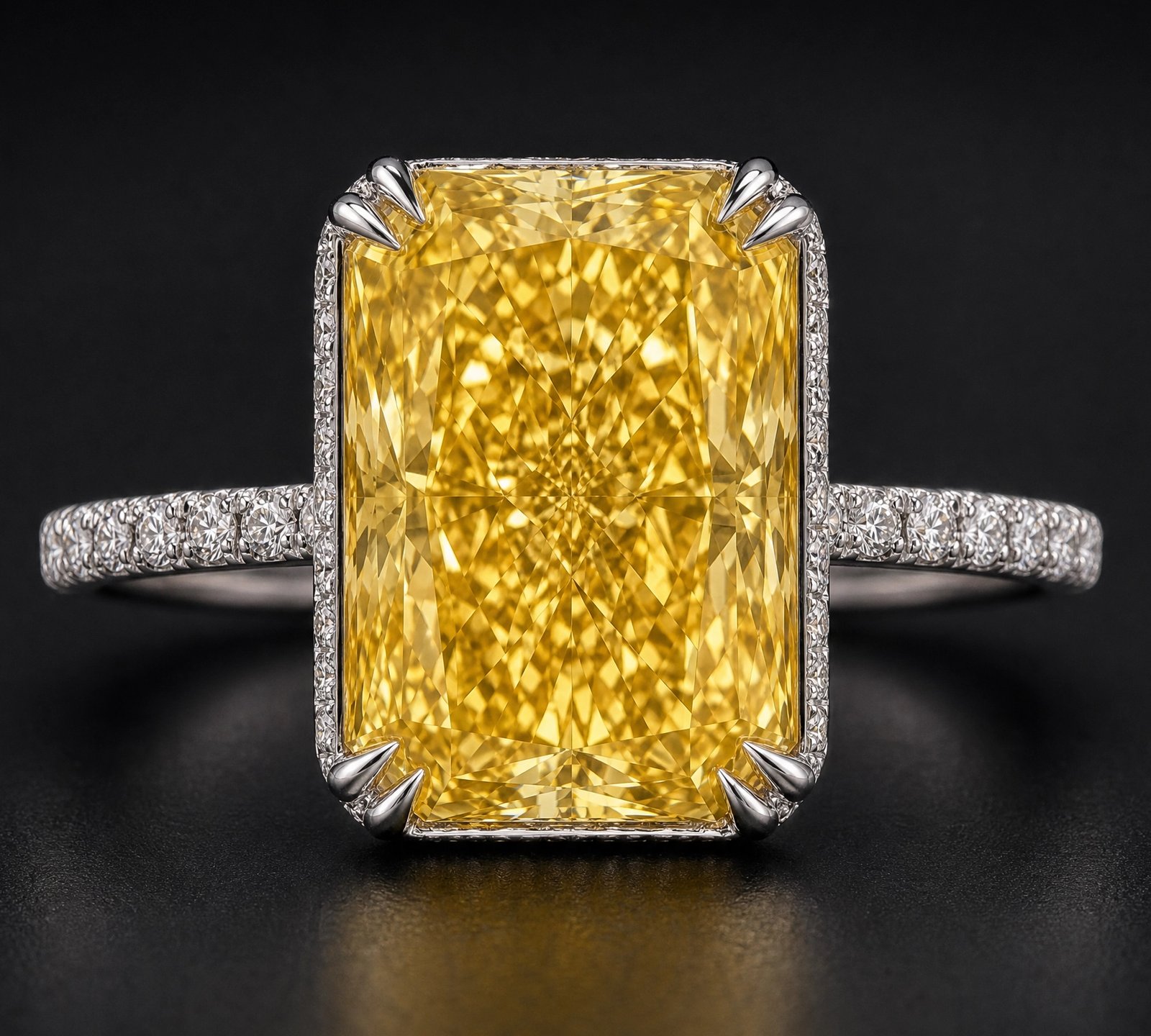 5ct Fancy Intense Yellow Radiant Cut Diamond Ring GIA | Couture Bijou