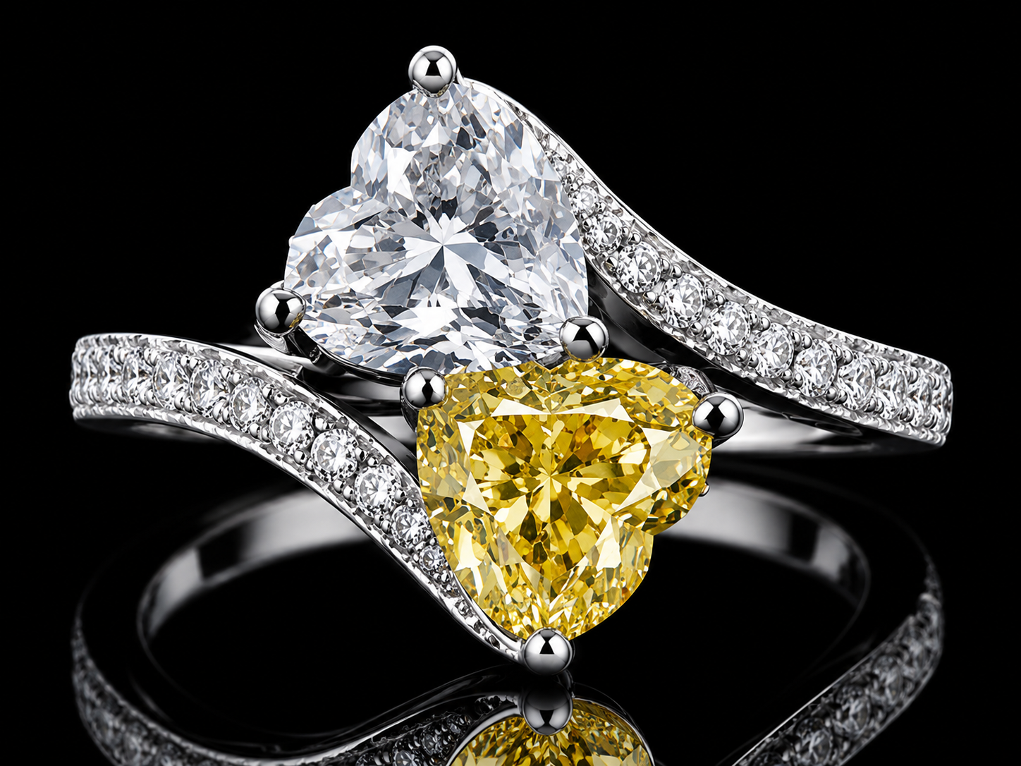 4 Carat Natural Heart Shape Natural Diamond Toi et Moi Bypass Ring GIA | Couture Bijou