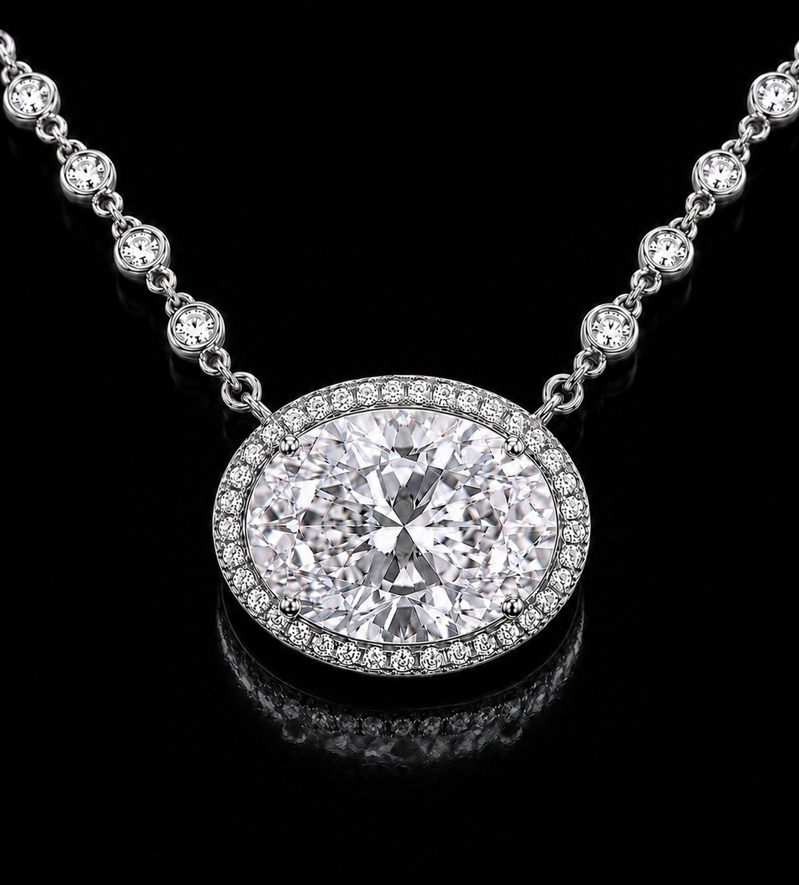 5 Carat Natural Oval Diamond Halo Necklace GIA | Couture Bijou