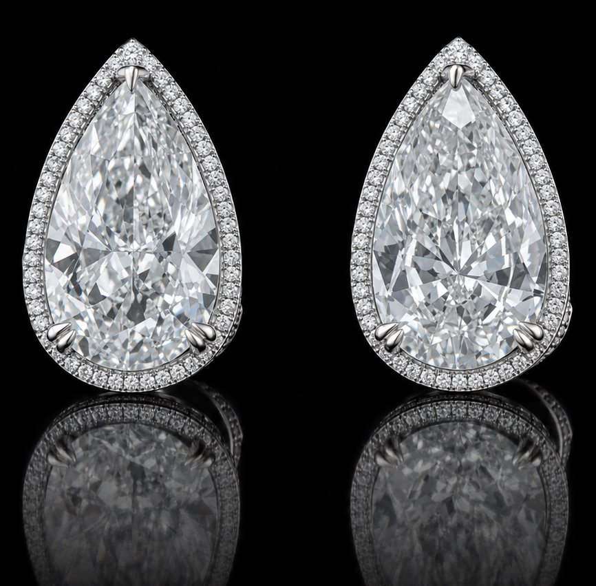 6 Carat Pear Shape Natural Diamond Halo Stud Earrings GIA | Couture Bijou