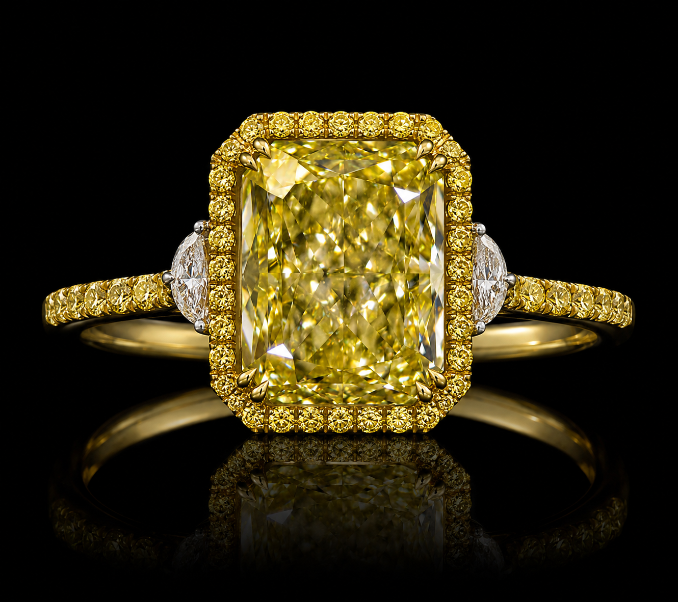 5 Carat Fancy Intense Yellow Radiant Cut Natural Diamond Ring GIA | Couture Bijou