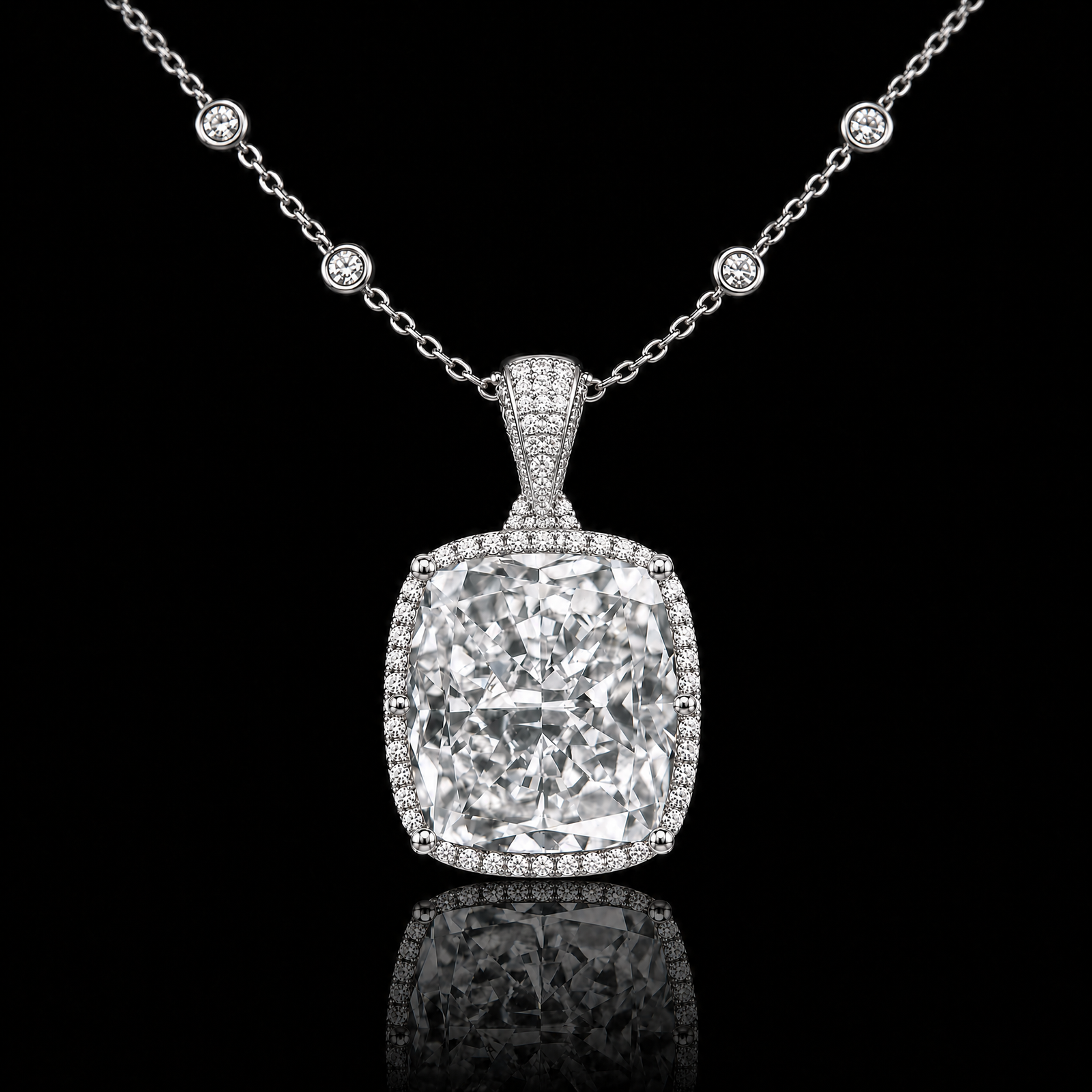 4.10ct Cushion Cut Natural Diamond Halo Pendant | Couture Bijou