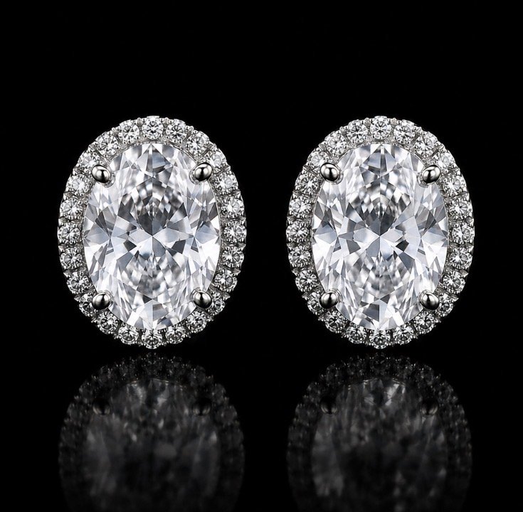 6.30ct Oval Natural Diamond Halo Stud Earrings GIA | Couture Bijou
