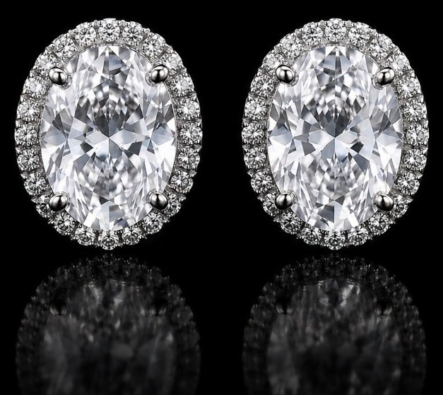 6 Carat Oval Natural Diamond Halo Stud Earrings GIA | Couture Bijou
