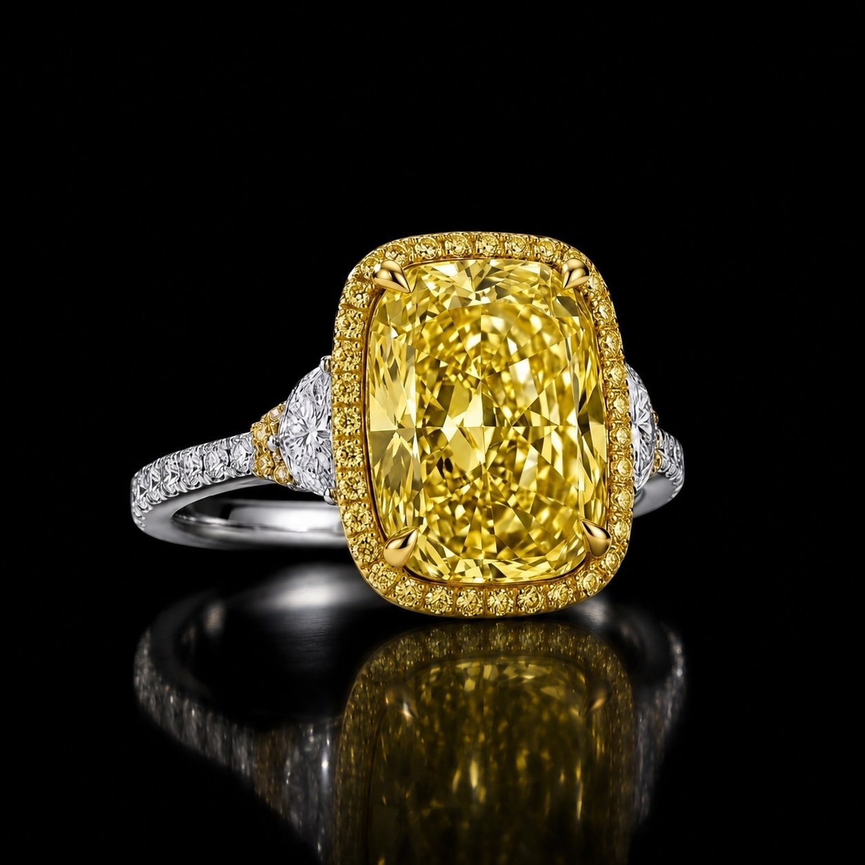 2.78ct Fancy Yellow Cushion Cut Natural Diamond Halo Ring GIA | Couture Bijou