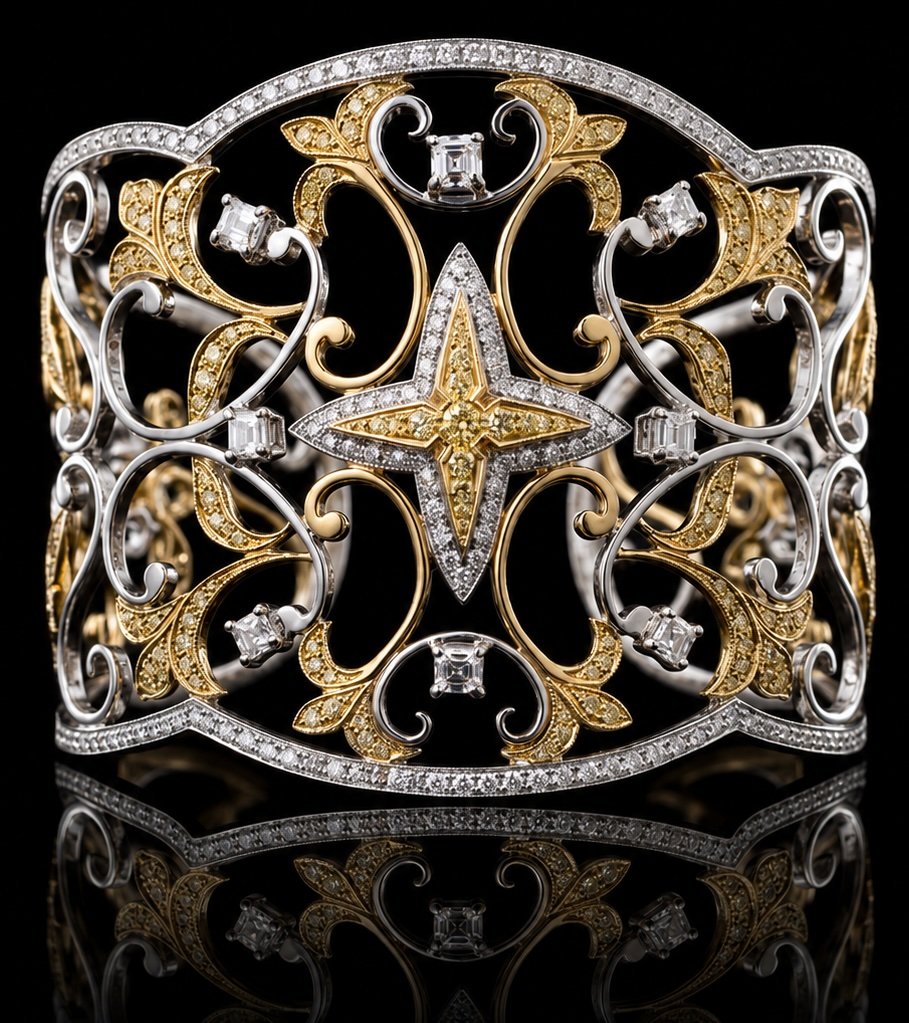 Natural Fancy Intense Yellow Diamond Orchid Star Cuff Bracelet in 18K Gold | Couture Bijou