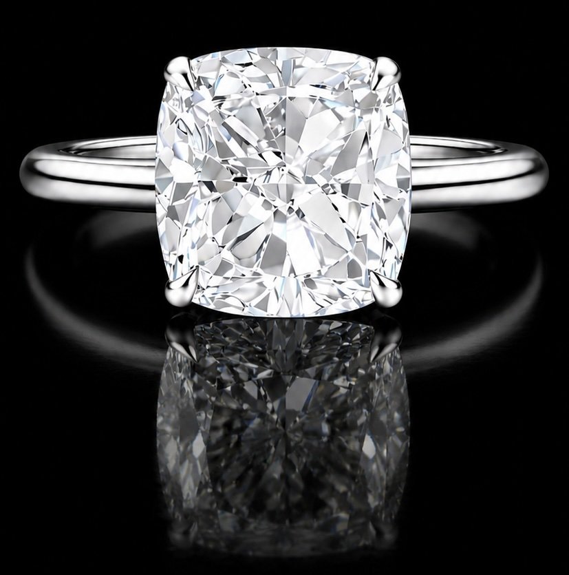 4 Carat J SI2 Cushion Cut Natural Diamond Solitaire Platinum Ring GIA | Couture Bijou