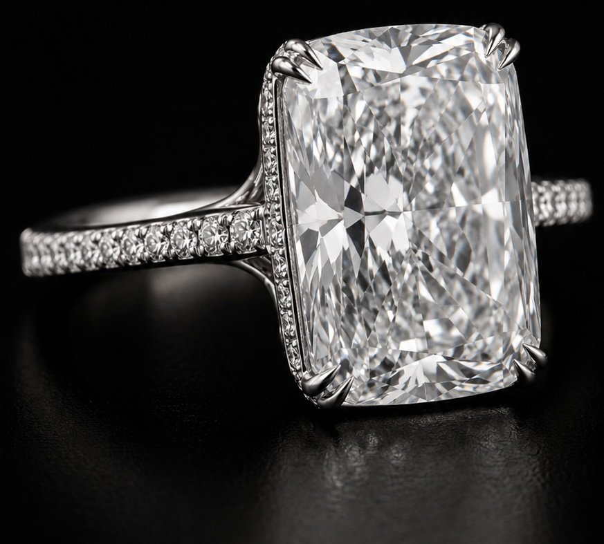 10 Carat K SI2 Cushion Cut Natural Diamond Platinum Ring GIA | Couture Bijou