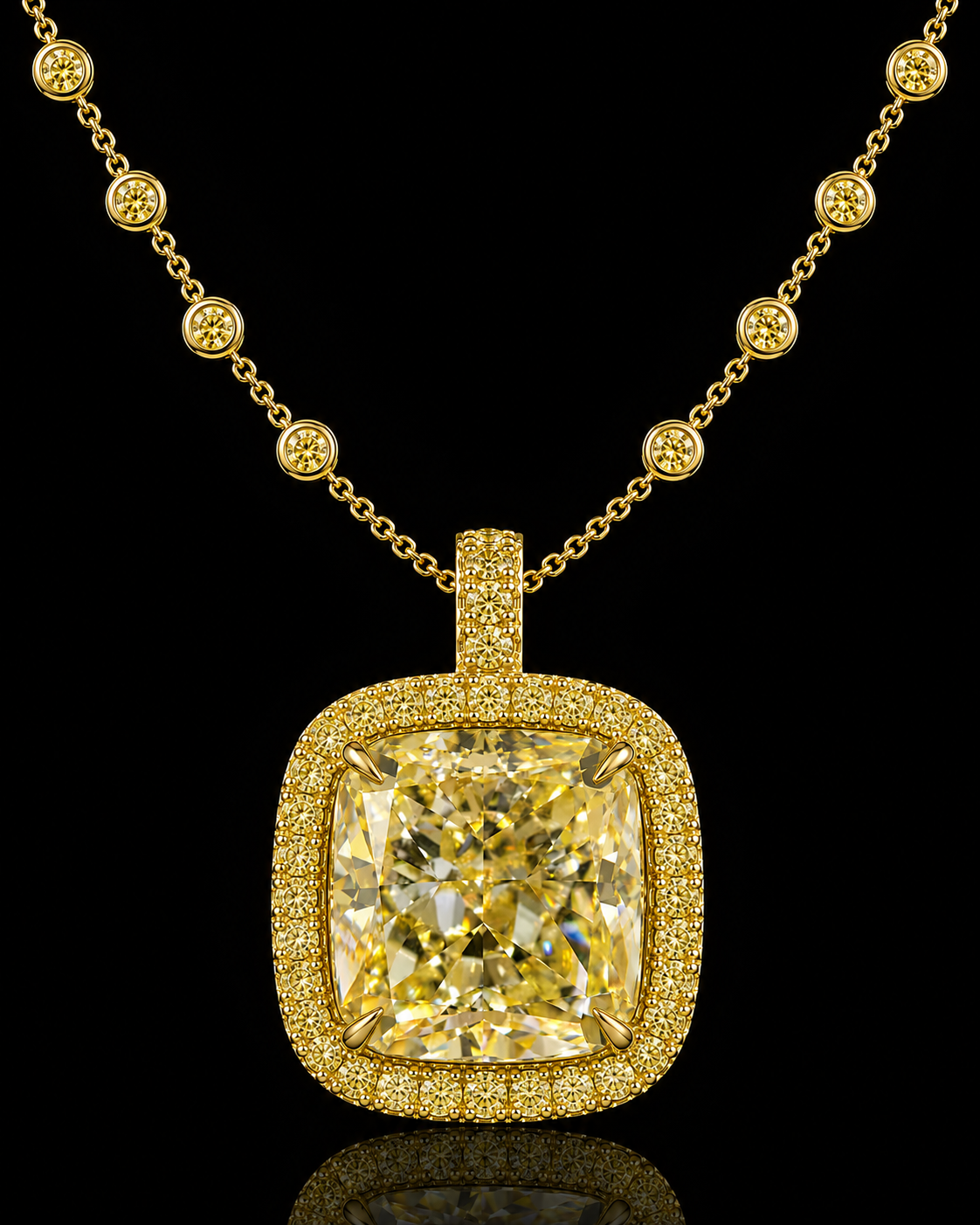 5 Carat Fancy Yellow Cushion Cut Diamond Necklace GIA | Couture Bijou