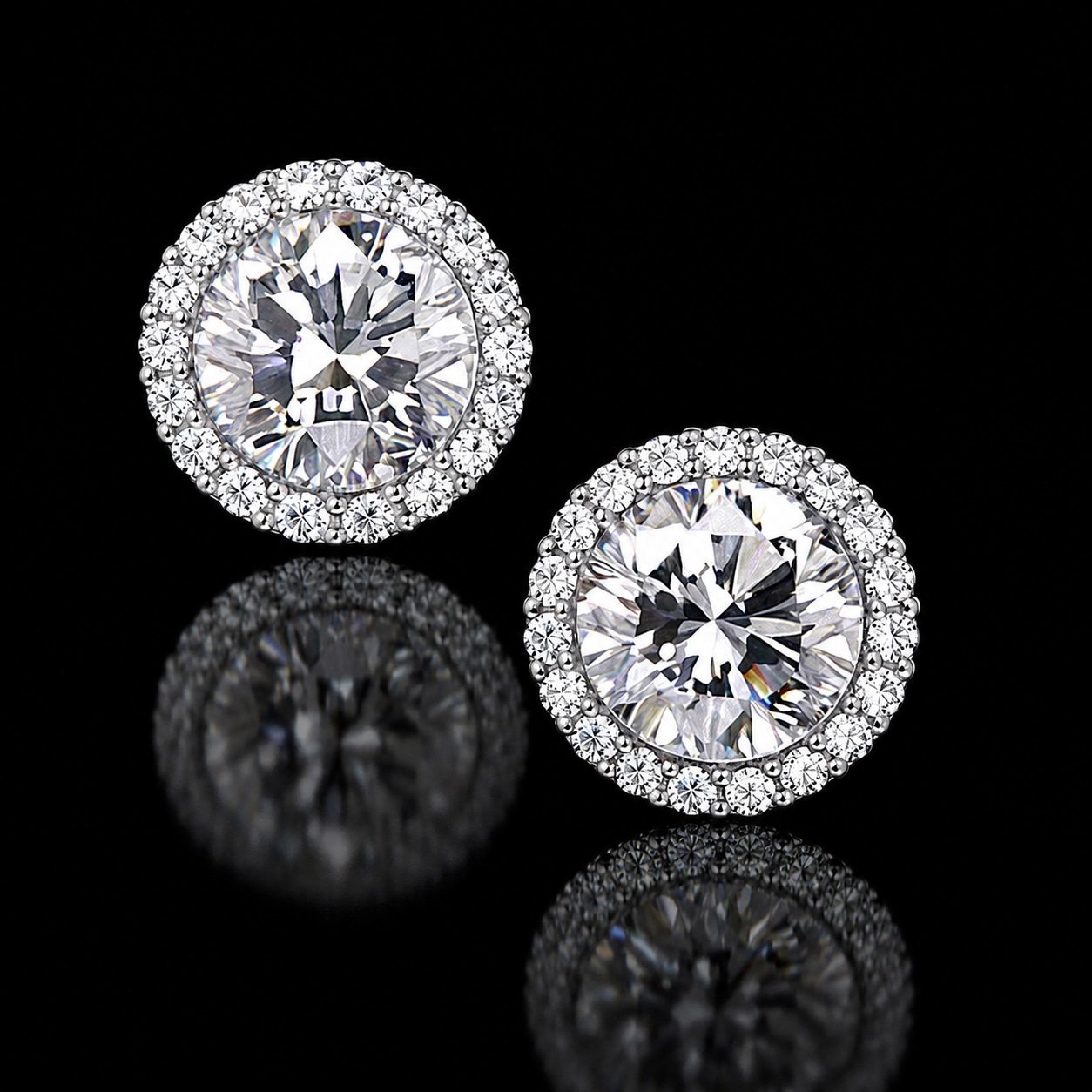 6.02ct Round Diamond Halo Stud Earrings GIA Natural | Couture Bijou
