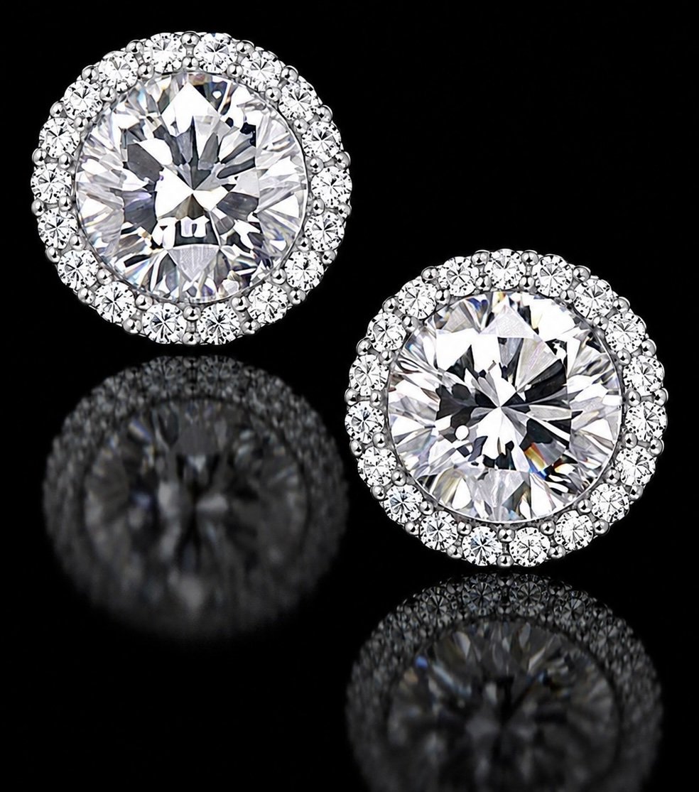6 Carat Round Diamond Halo Stud Earrings GIA Natural | Couture Bijou