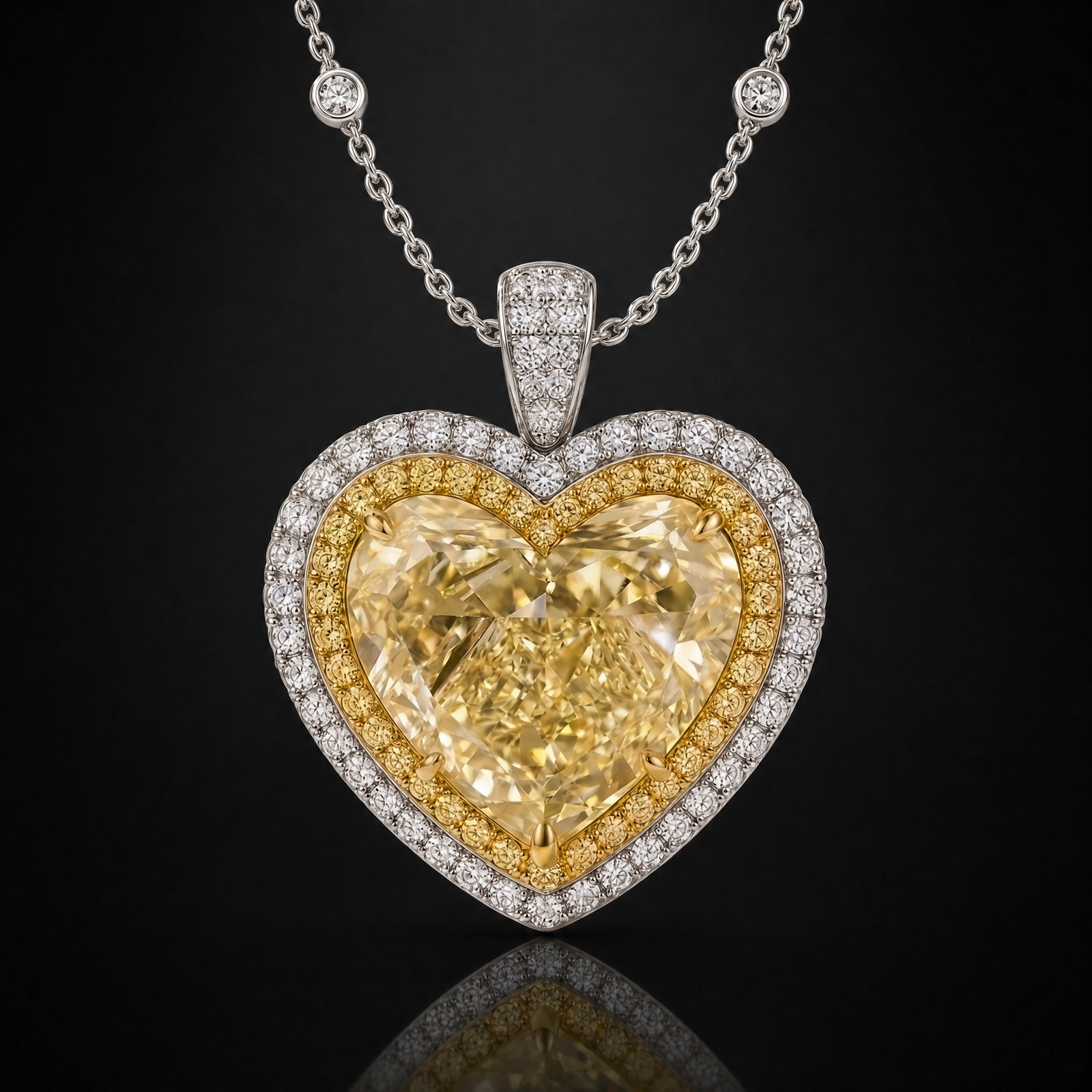 7 Carat Fancy Light Yellow Heart Shape Natural Diamond Halo Pendant GIA | Couture Bijou