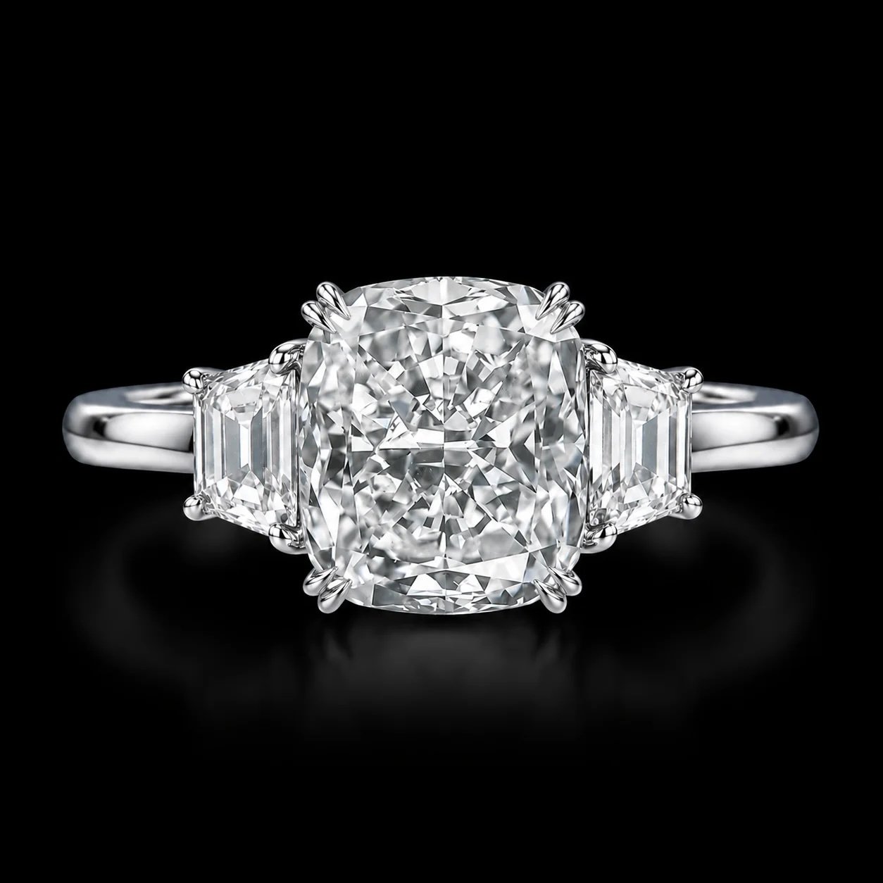 3 Carat E SI1 Cushion Cut Three Stone Natural Diamond Engagement Ring | Couture Bijou